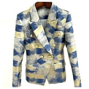 Blue Gold Beige Metallic Patchwork Jacket